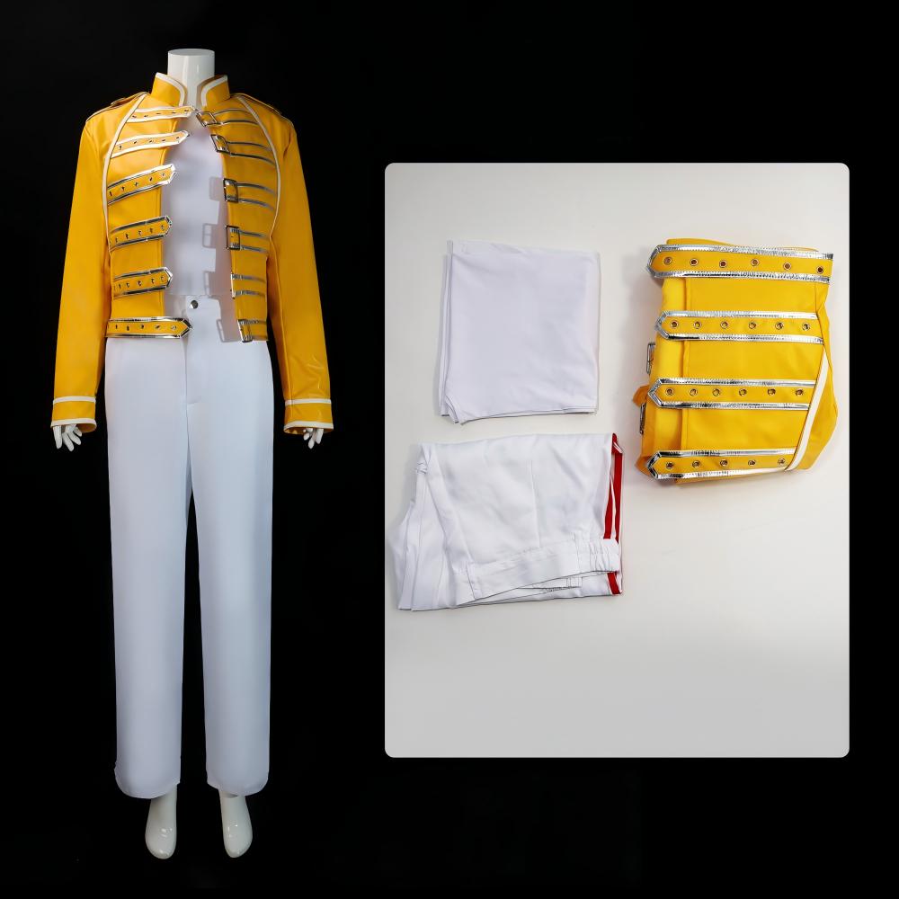Freddie Mercury Cosplay Costume – Queen Band Yellow Jacket Stage Performance Outfit